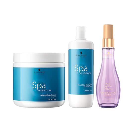 Schwarzkopf Professional SPA Essence Nourising Shampoo + Cream Mask & Barbary Finishing Oil Combo