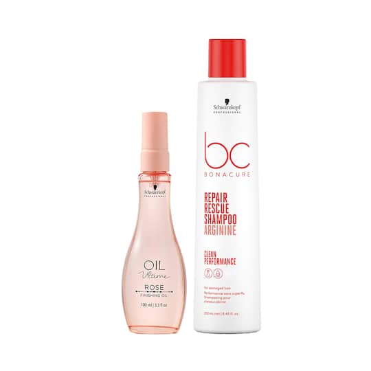 Schwarzkopf Professional Bonacure Repair Rescue Shampoo + Oil Ultime Rose Finishing Oil Combo