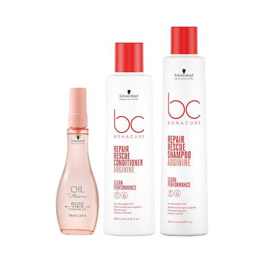 Schwarzkopf Professional Bonacure Repair Rescue Shampoo + Conditioner + Oil Ultime Rose Oil Combo