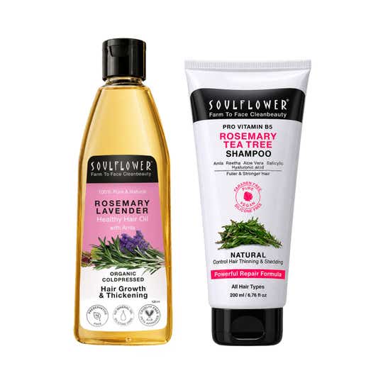 Soulflower Cleanse & Nourish Rosemary Shampoo & Healthy Hair Oil (2 Pcs) Combo