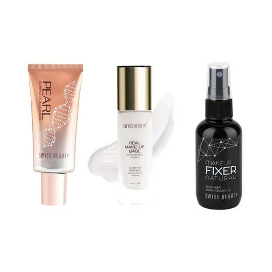 Swiss Beauty Highlighting Makeup Base + Pearl Primer + Makeup Fixer Combo