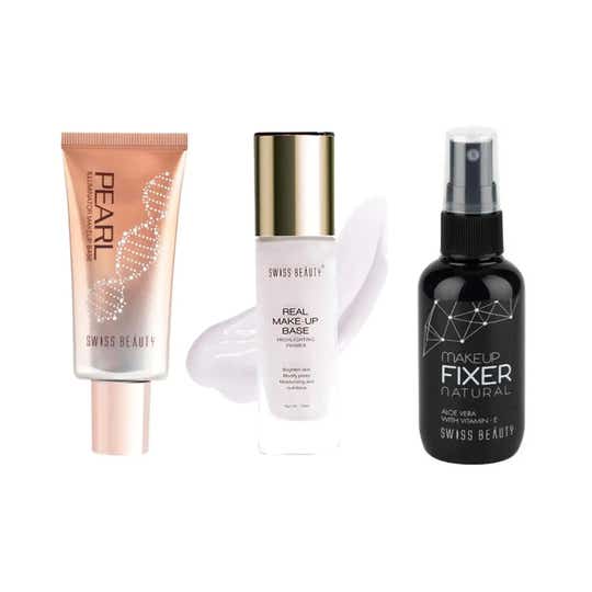 Swiss Beauty Highlighting Makeup Base + Pearl Primer + Makeup Fixer Combo