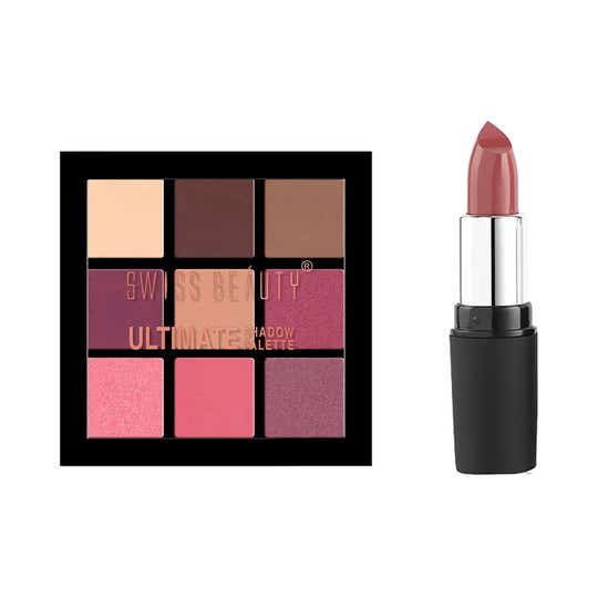 Swiss Beauty Pure Matte Lipstick With Ultimate 9 Colors Eyeshadow Palette Combo