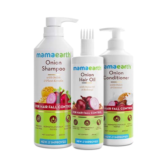 Mamaearth Onion Oil (250 ml) + Onion Shampoo (600ml) + Onion Conditioner (400ml) Combo