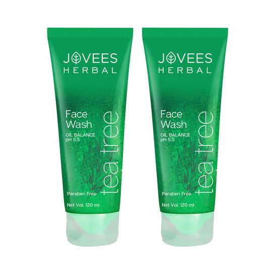 Jovees Herbal Tea Tree Oil Face Wash For Oily and Sensitive Skin and Paraben (120 ml) Pack of 2
