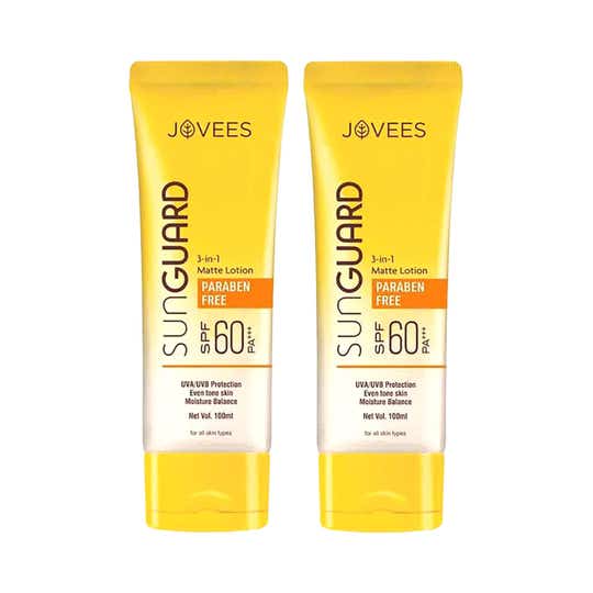 Jovees Sun Guard 3 in 1 SPF 60 PA++ Paraben Free Matte Lotion (100 ml) Pack of 2 Combo