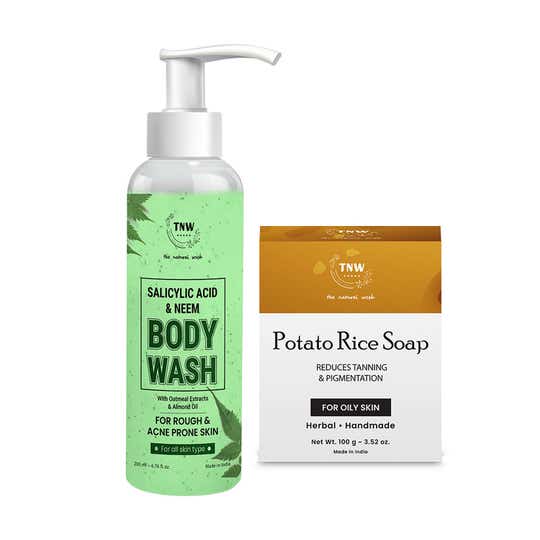 TNW The Natural Wash Salicylic Acid & Neem Body Wash and Potato Rice Soap Combo