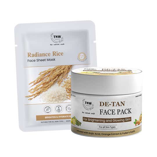 TNW The Natural Wash De Tan Pack + Radiance Boost Rice Face Sheet Mask Glow Combo