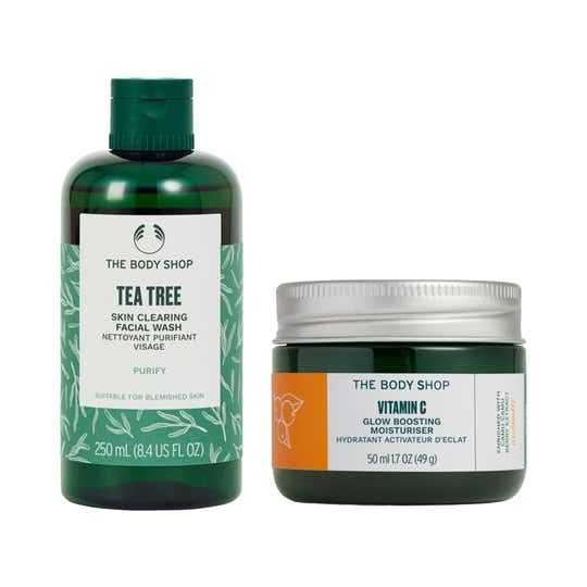 The Body Shop Tea Tree Face Wash & Vitamin C Glow Boost Moisturiser Combo