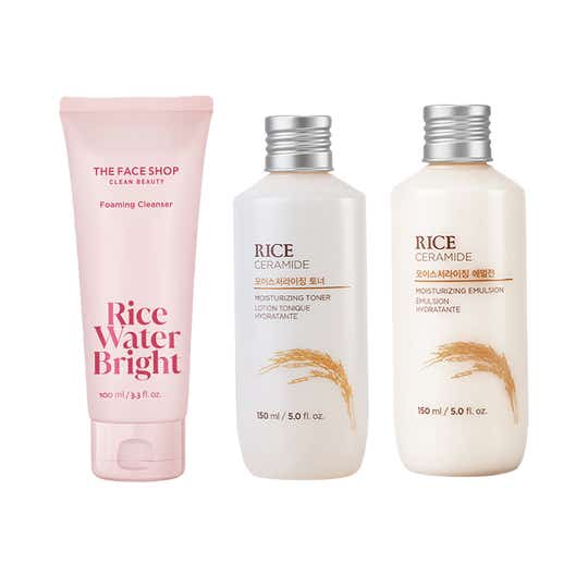 The Face Shop 3-Step Glass Skin Rice Ritual Combo - Cleanser + Toner + Cream