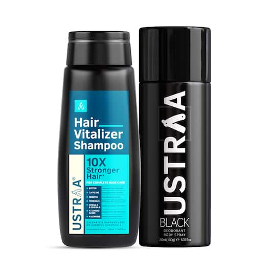 Ustraa Hair Vitalizer Shampoo & Black Deodorant Combo
