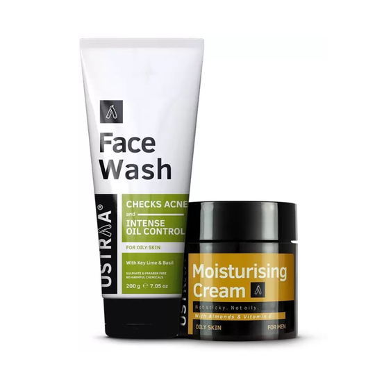 Ustraa Face Wash Oily Skin 200g & Moisturising Cream Oily Skin 100g - (2 Pcs)