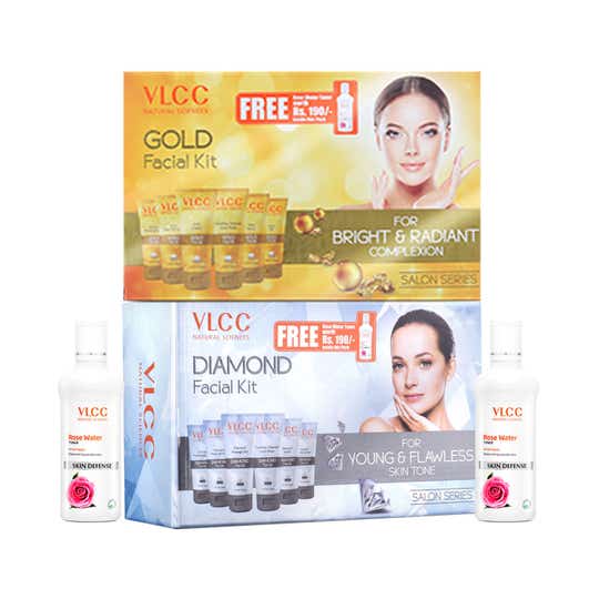 VLCC Gold & Diamond Facial Kit with Free Rose Water Toner Combo