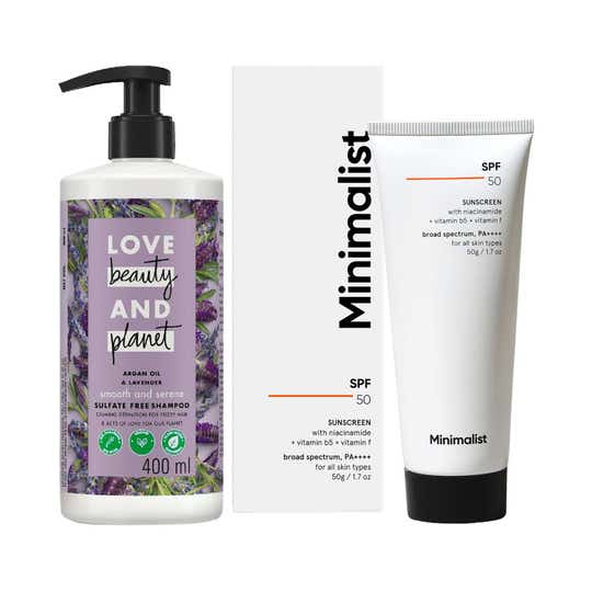 Love Beauty & Planet Argan Lavender Shampoo 400ml with Minimalist 10% Vitamin B5 Moisturiser Combo