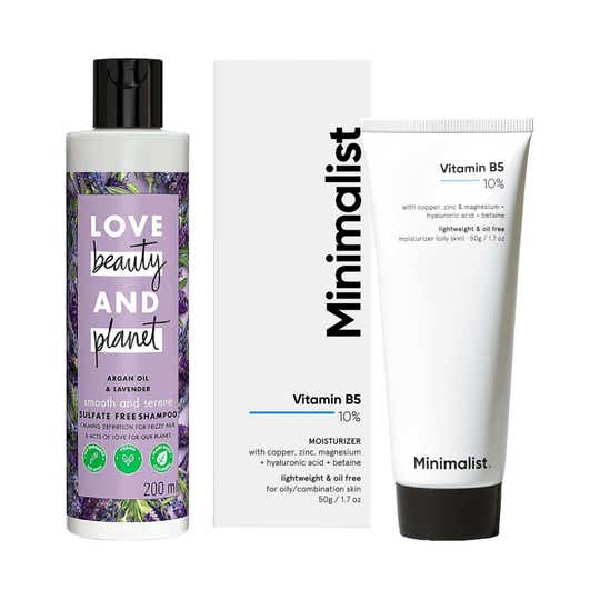 Love Beauty & Planet Argan Lavender Shampoo with Minimalist 10% Vitamin B5 Moisturiser Combo