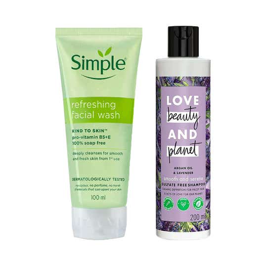 Love Beauty & Planet Argan Lavender Shampoo with Simple Refreshing Facial Wash 100ml Combo