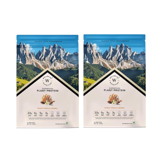 Wellbeing Nutrition Superfood Plant Protein Powder French Vanilla Caramel (500 g) - Pack of  2 Combo