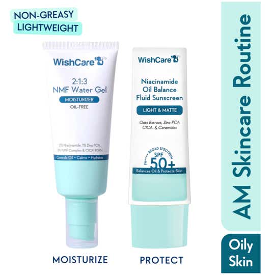 WishCare Oil Balance Fluid Sunscreen NMF Water Gel Mositurizer for Oily & Sensitive Skin Combo