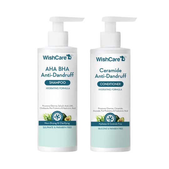 WishCare Hydrating AHA BHA Anti Dandruff Shampoo & Ceramide Conditioner Duo (250 ml +200 ml) Combo