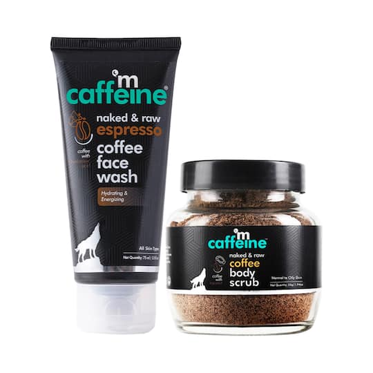 mCaffeine Face & Body Care Combo with Coffee Body Scrub & Face Wash - Cleanse & Exfoliate Pack of 2