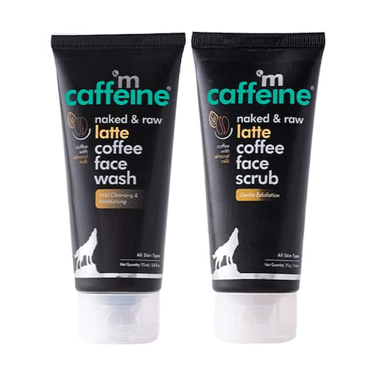 mCaffeine Coffee Face Wash & Scrub Combo Reduces Acne Pimple & Tan Gives Glowing Skin Pack of 2