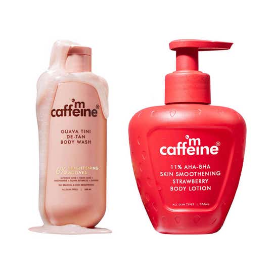 mCaffeine 1% Glycolic Acid Detan Body Wash & 11% AHA BHA Strawberry Body Lotion Combo