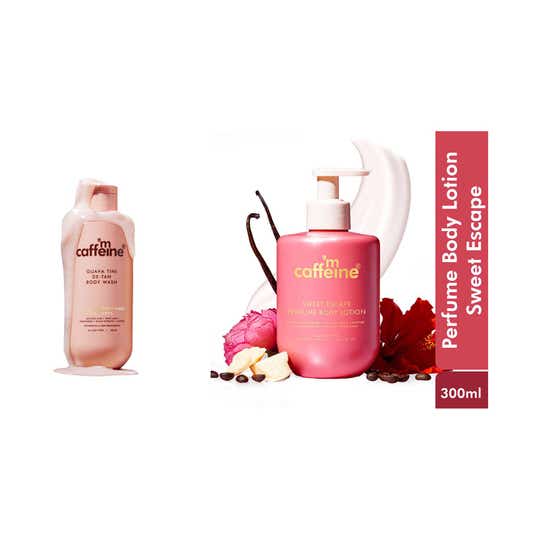 mCaffeine 1% Glycolic Acid Detan Body Wash & Sweet Escape Perfume Body Lotion Combo