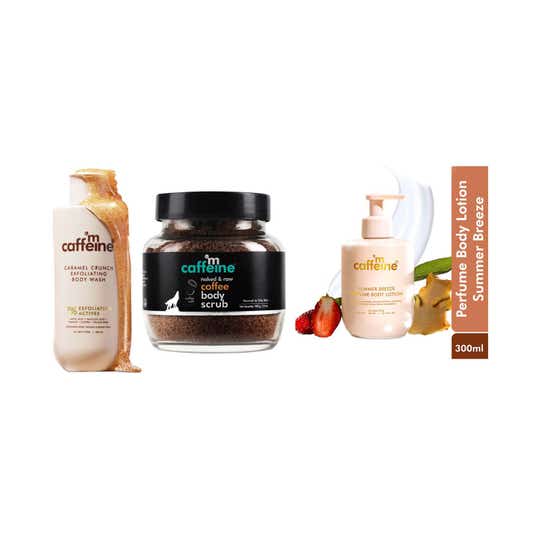 mCaffeine 7% Exfoliating Body Wash + Coffee Body scrub + Summer Breeze Body lotion Combo