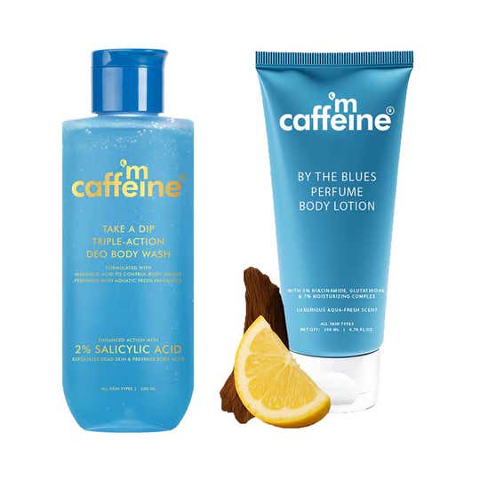 mCaffeine Take A Dip Perfume Body Wash & By The Blues Perfume Body Lotion Combo