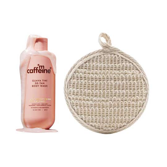 mCaffeine 1% Glycolic Acid Detan Body Wash (300 ml) & Natural Loofah Combo