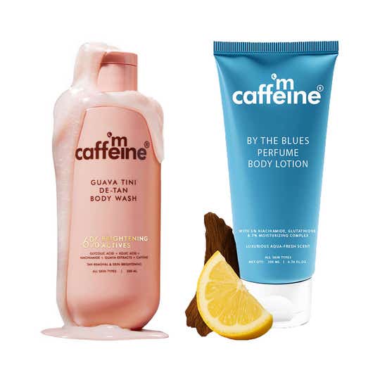 mCaffeine 1% Glycolic Acid Detan Body Wash (300 ml) & By The Blues Body Lotion (200 ml) Combo