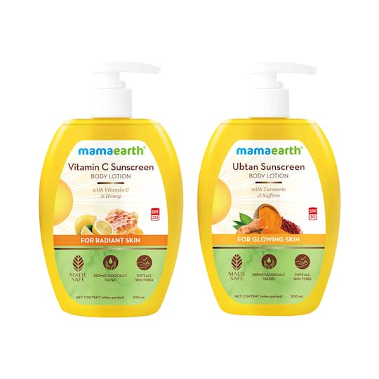 Mamaearth Winter Body Lotion Duo (Ubtan + Vitamin C Body Lotions) - (300 ml x 2) Combo