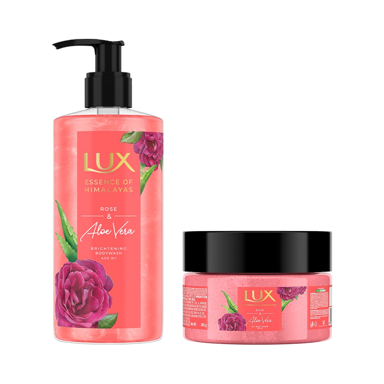 Lux Rose Aloevera Brightening Body Wash & Scrub Combo