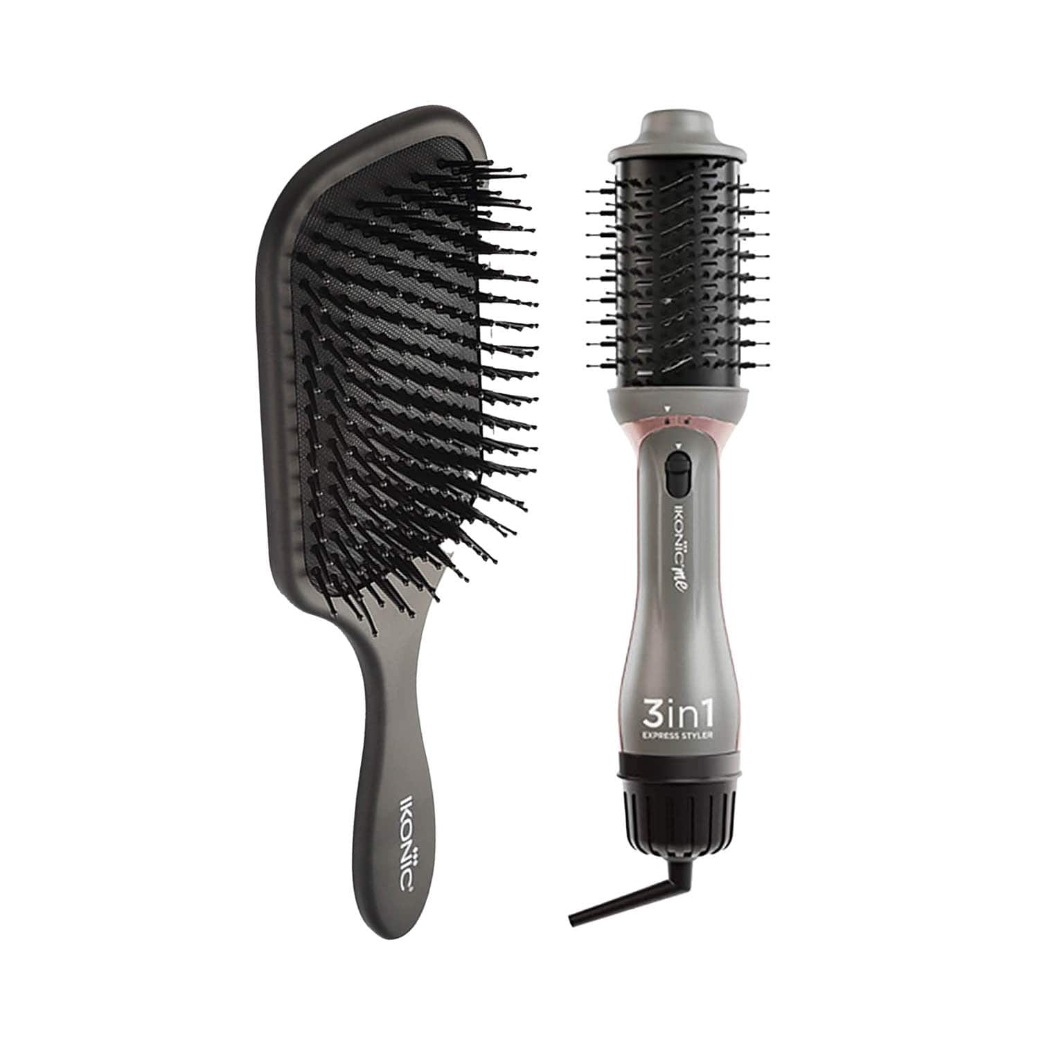 Ikonic Professional | Ikonic Professional Me - 3In1 Express Black & Grey Styler and Big Paddle Brush Combo