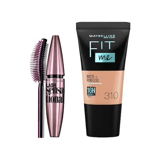 Maybelline New York Lash Sensational Waterproof Mascara + Fit Me Liquid Foundation Tube-310 Combo