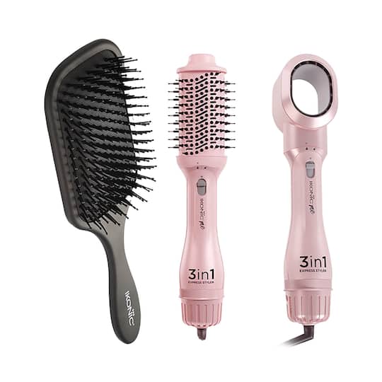 Ikonic Professional Paddle Big Brush and 3-In-1 Express Pink Styler Combo