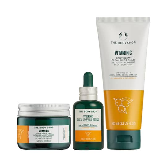 The Body Shop Vitamin C Glow Cleansing Polish, Serum & Moisturiser Combo