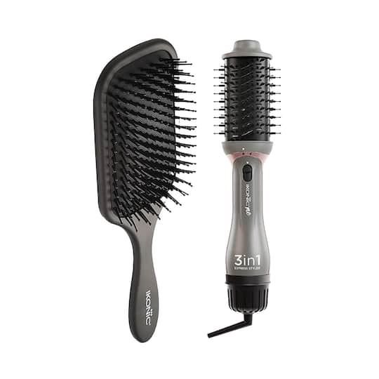 Ikonic Professional Me - 3In1 Express Black & Grey Styler and Big Paddle Brush Combo