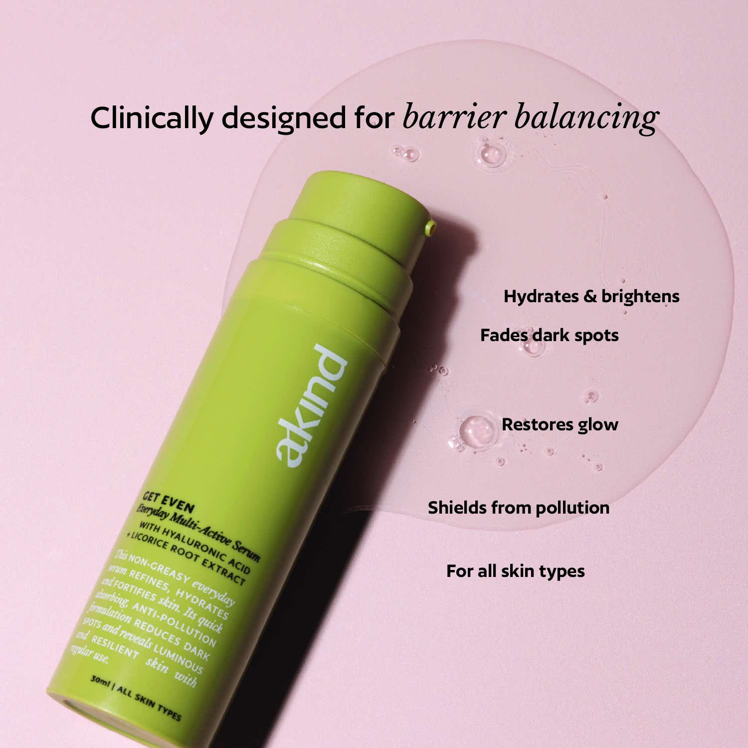 Akind | Akind Get Even Multi-Active Serum (30ml), Soothing, Pollution Shield with Polyglutamic Acid