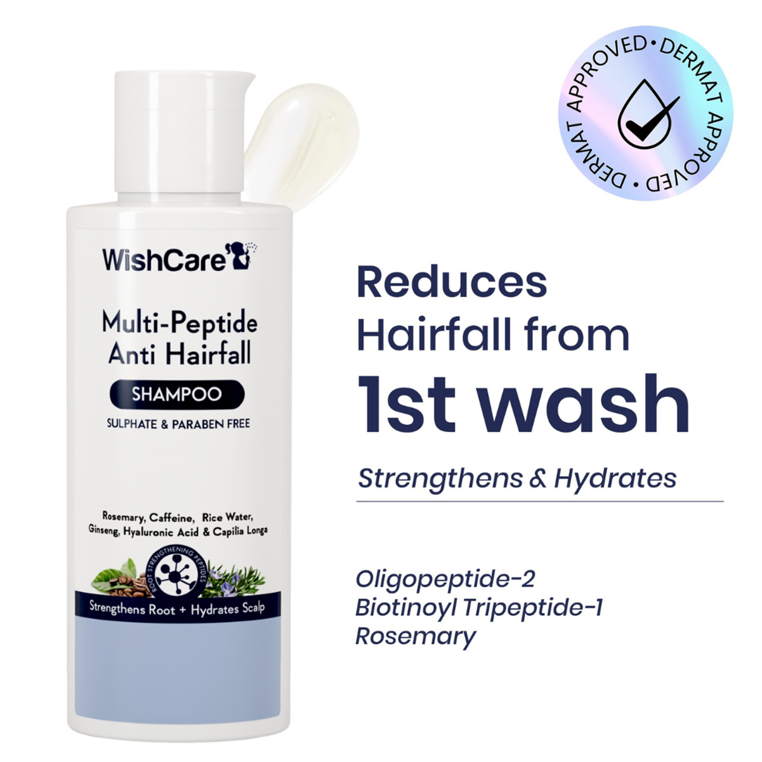 WishCare | WishCare Multi Peptide Anti Hairfall Shampoo with Rosemary Boosts Hair Growth (120 ml)