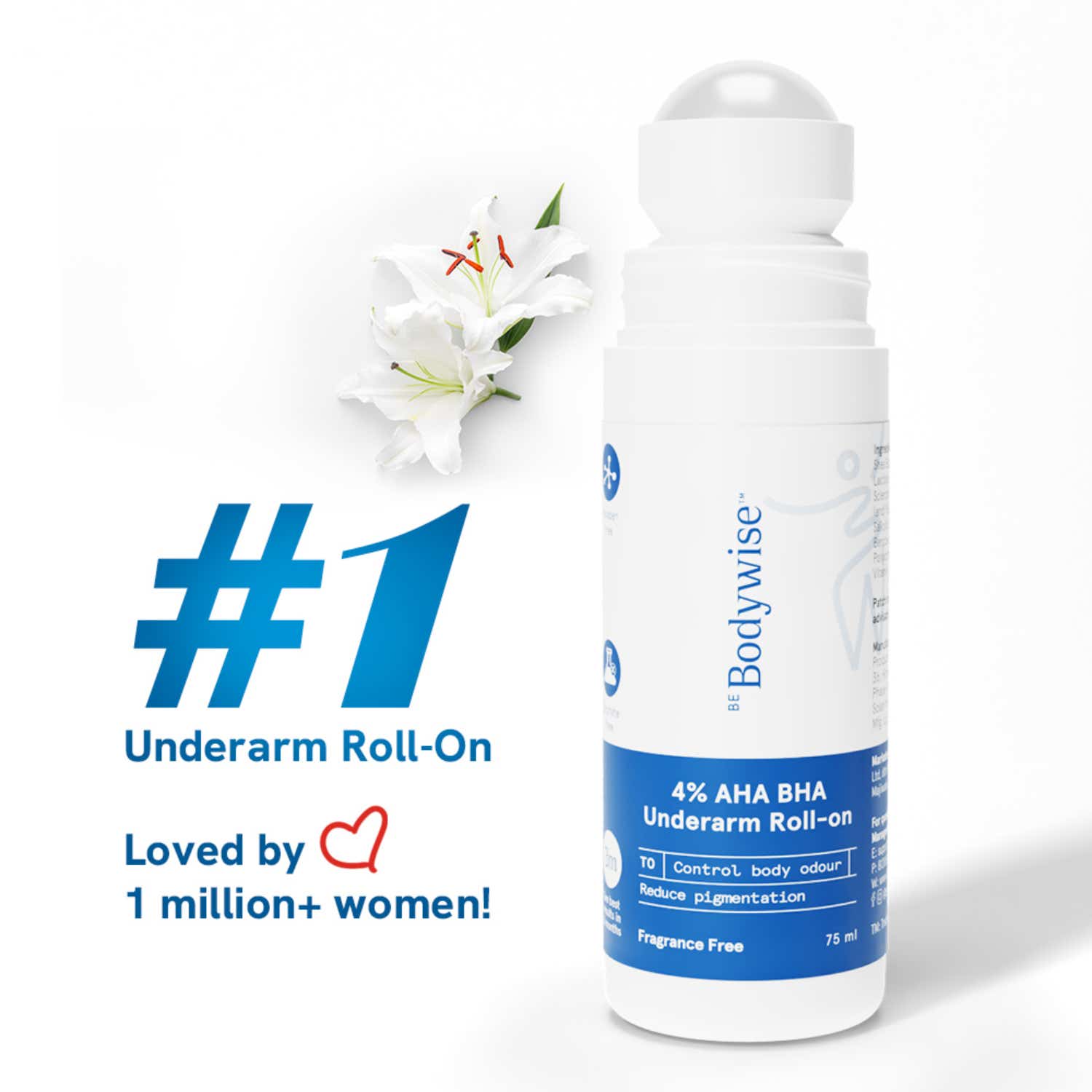 Be Bodywise | Be Bodywise 4% AHA BHA Underarm Roll On - For Underarm Pigmentation & Odour - Flora (75 ml)