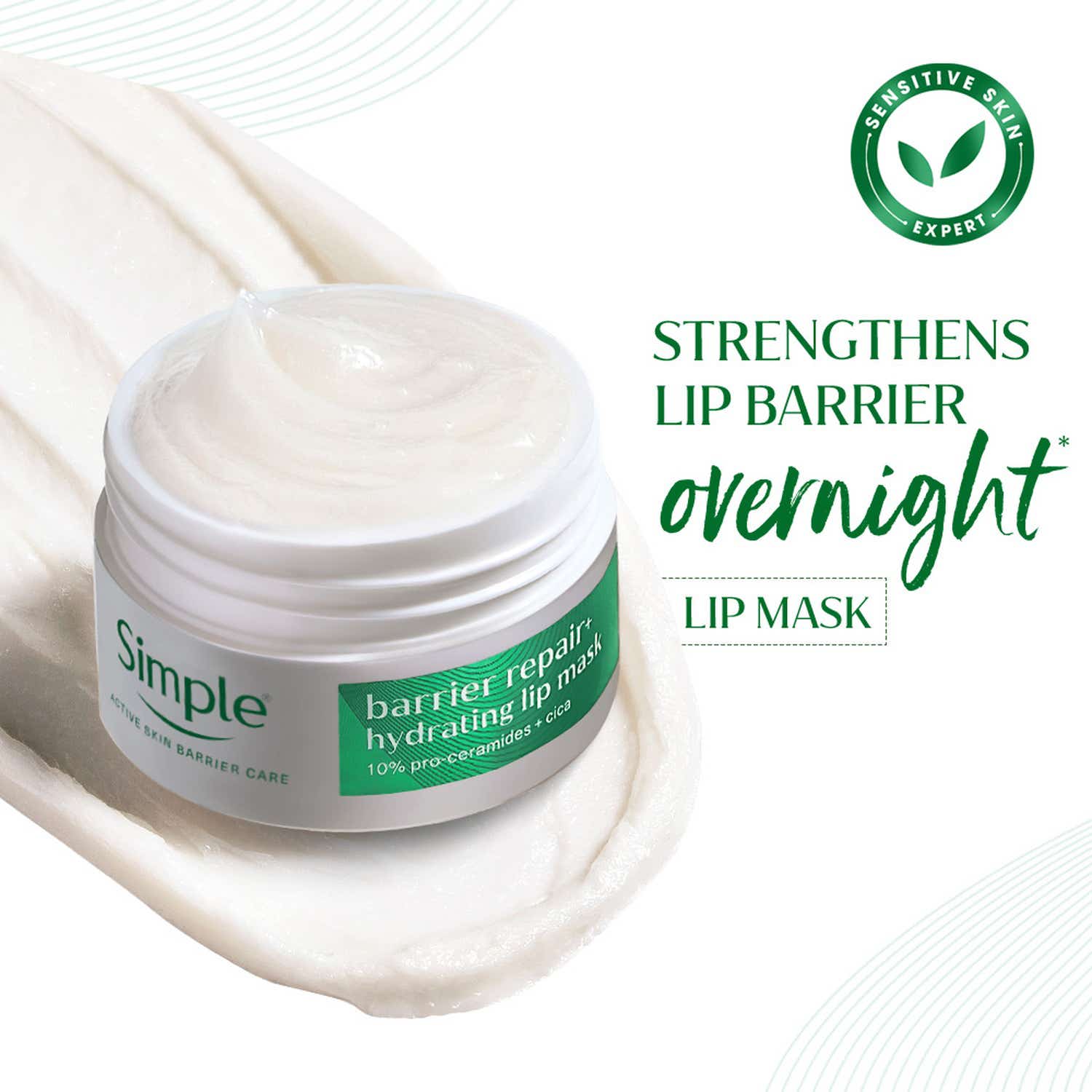 Simple | Simple Barrier Repair+ Hydrating Lip Mask with 10% Pro-Ceramides for Dry Sensitive Lips (12 g)