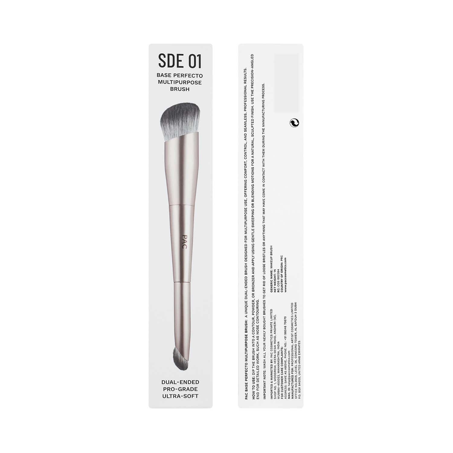 PAC | PAC SDE 01 Base Perfecto Multipurpose Brush - Dual Ended Ergonomic Design Ultra Soft Bristles (1 pc)
