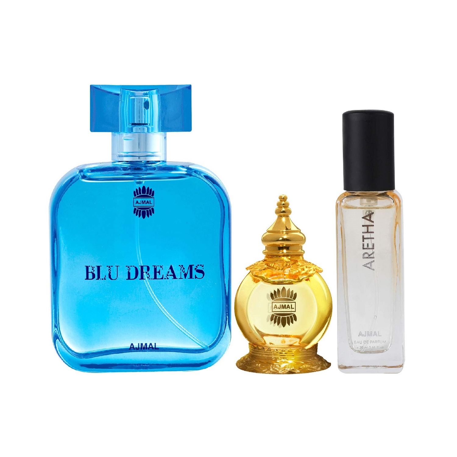 Ajmal | Ajmal Blu Dreams Eau De Parfum And Mukhallat Al Wafa CP & Aretha Eau De Parfum - (3Pcs)