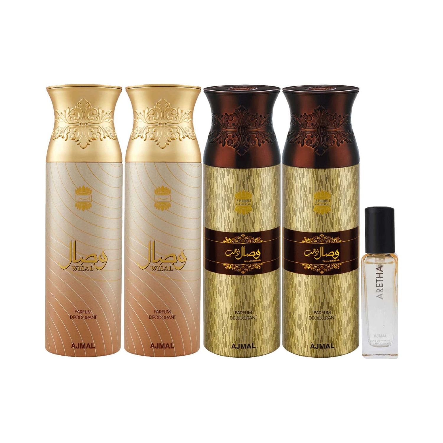 Ajmal | Ajmal 2 Wisal & 2 Wisal Dhahab Deodorant & Aretha Eau De Parfum - (5Pcs)