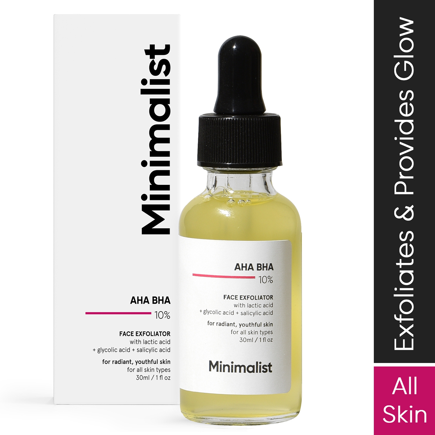 Minimalist | Minimalist AHA BHA 10% Exfoliator with Hyaluronic Acid for Even Tone Younger and Glowing Skin (30ml)