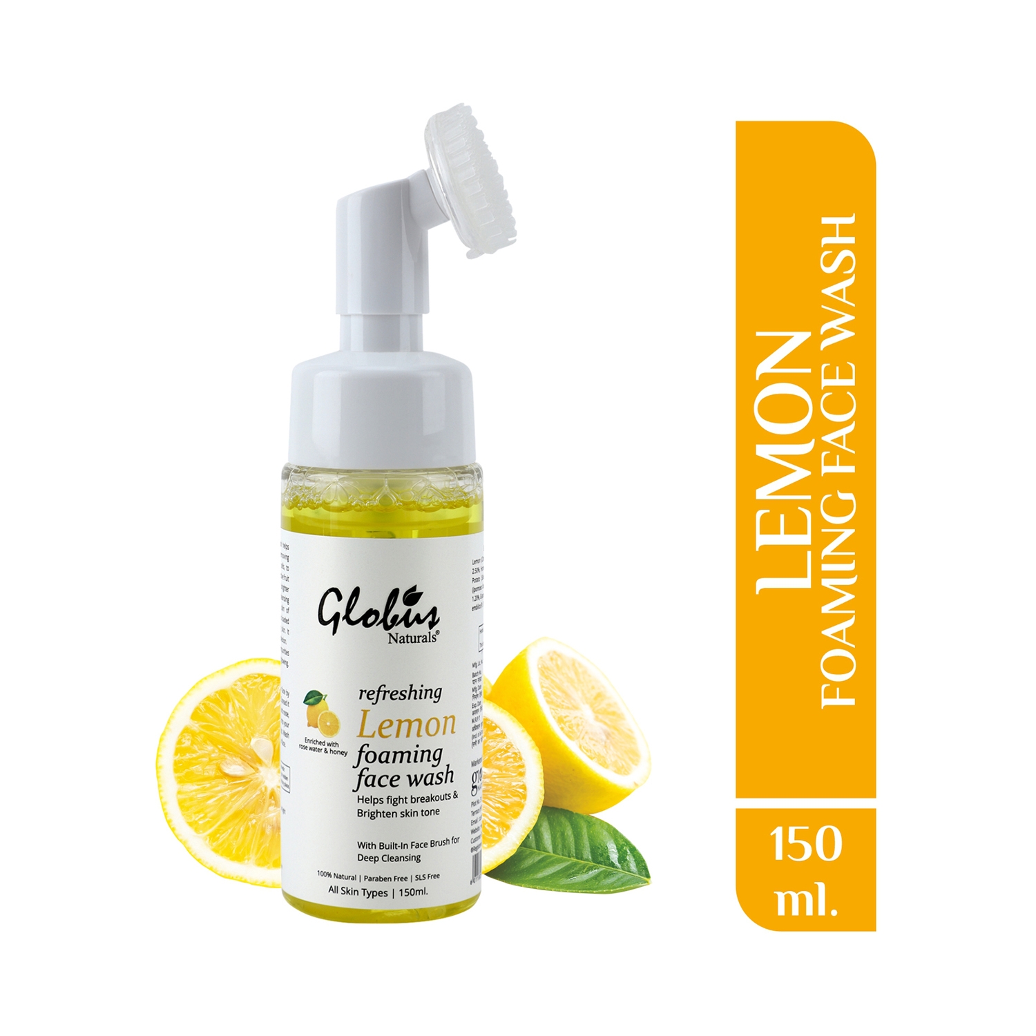 Globus Naturals | Globus Naturals Refreshing Lemon Foaming Face Wash With Silicone Face Massage Brush (150ml)