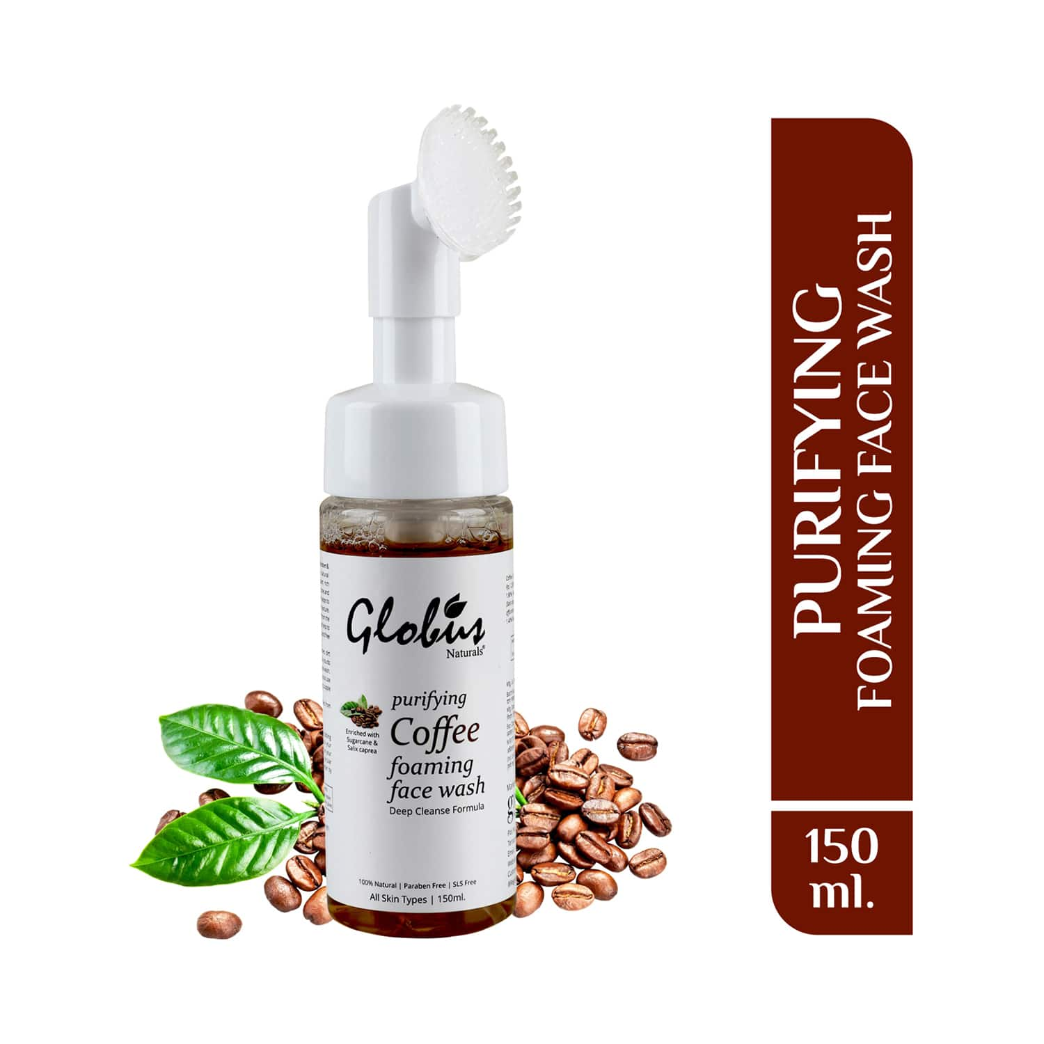 Globus Naturals | Globus Naturals Coffee Brightening Foaming Face Wash With Silicon Massage Brush (150ml)