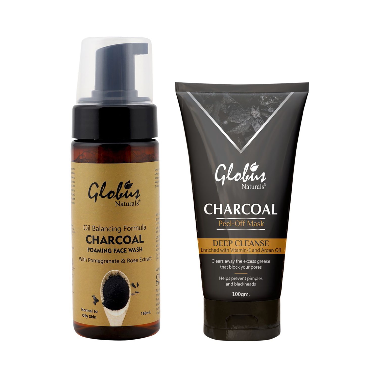Globus Naturals | Globus Naturals Charcoal Foaming Face Wash & Charcoal Peel Off Mask - (2Pcs)