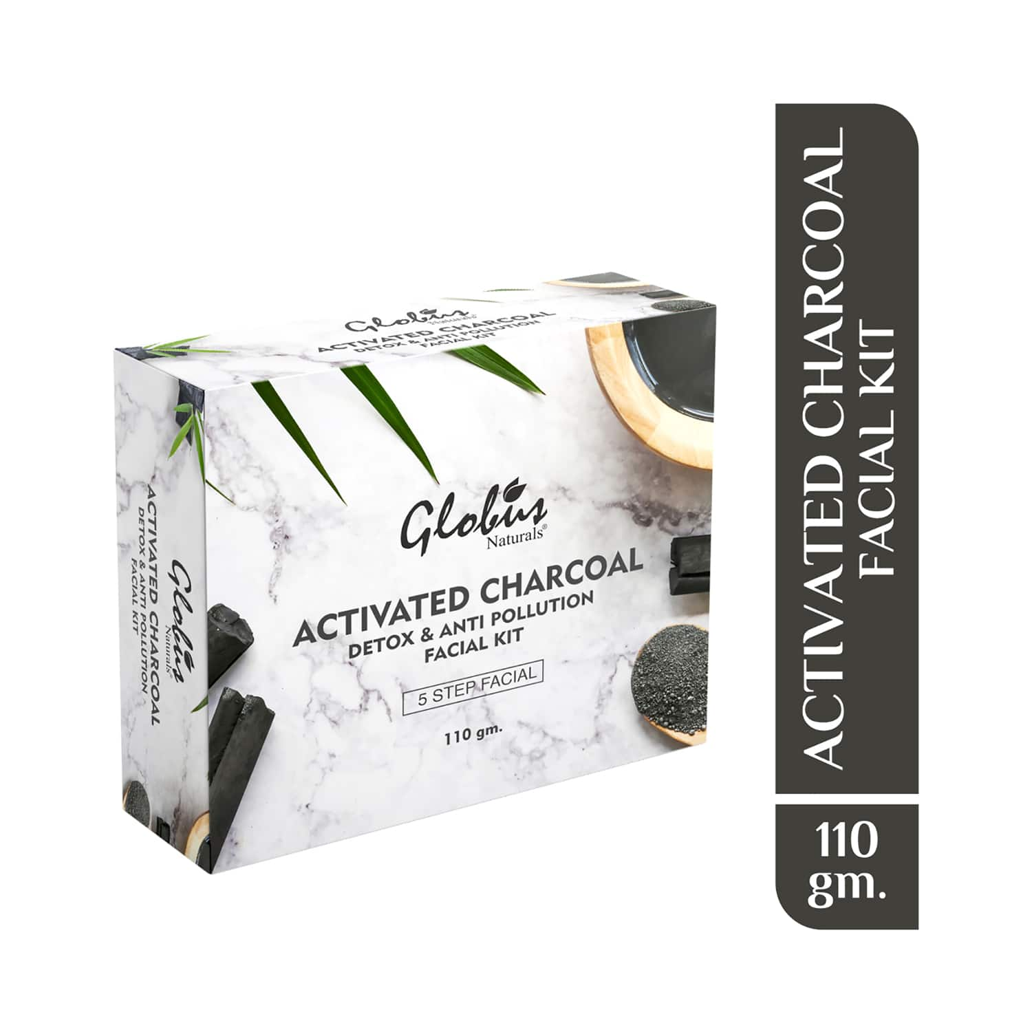 Globus Naturals | Globus Naturals Charcoal Facial Kit For Skin Exfoliation & Refreshed Glowing Skin 5 Step Detoxifying & Anti Acne Kit (110g)